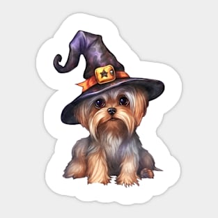 Watercolor Yorkshire Terrier Dog in Witch Hat Sticker